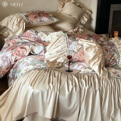 法式复古花边100S长绒棉床单四件套全棉纯棉被套罩高级感床上用品