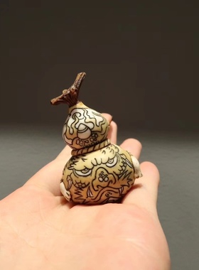 【福禄/葫芦】根付原创手作/鹿角雕刻/福禄/龙纹云纹葫芦/手把件