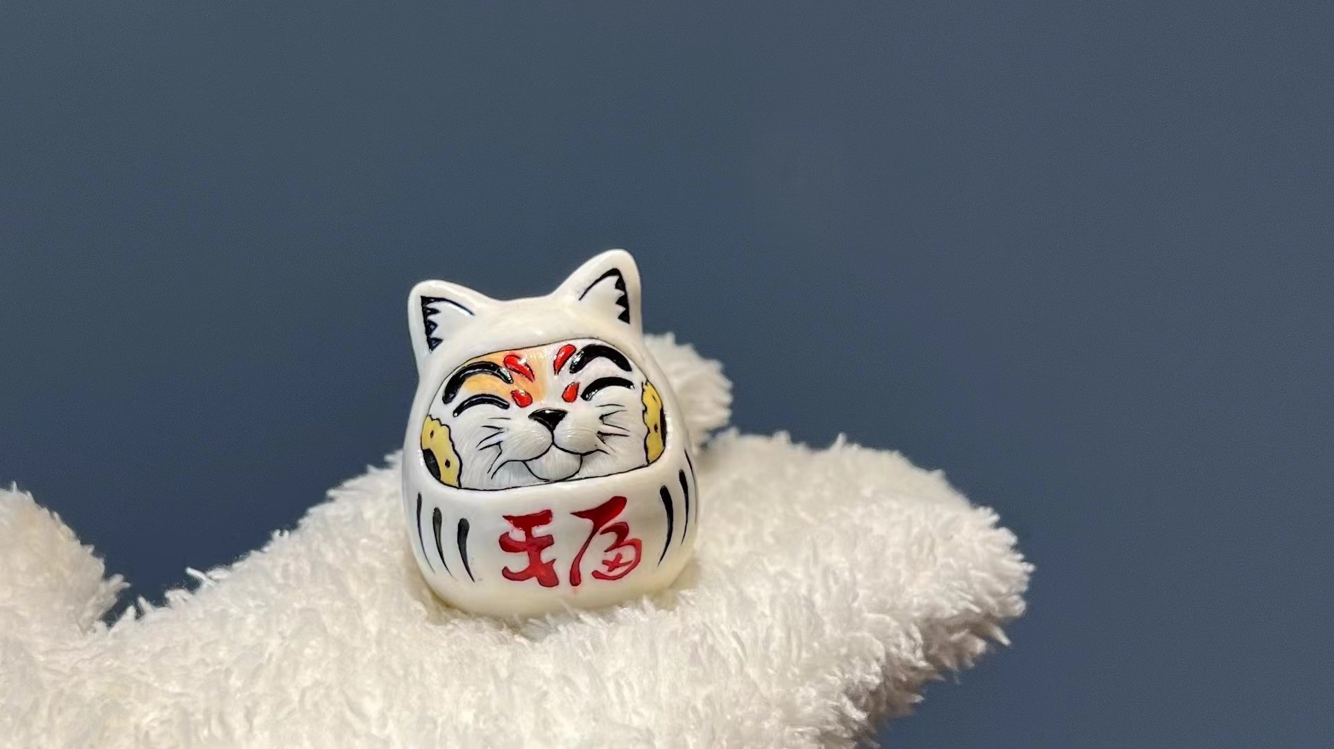 【猫咪达摩】可爱招财猫/鹿角根付/手工雕刻/手把件/情侣礼品