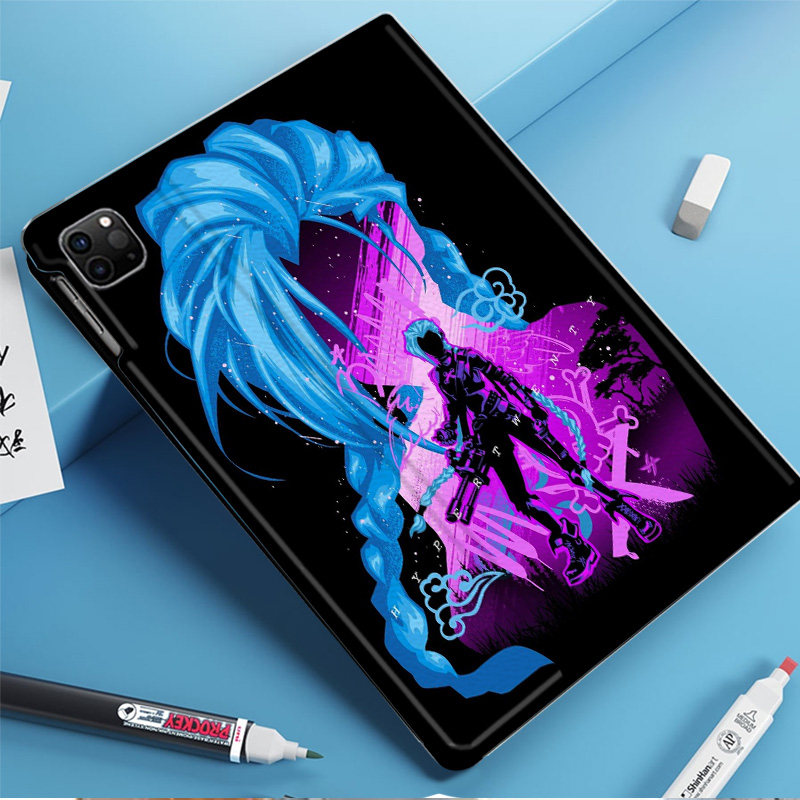 lol游戏周边金克丝动漫周边平板皮套适用ipad10保护壳pro13全包mini6软air56蚕丝纹10.9寸华为10.2笔槽