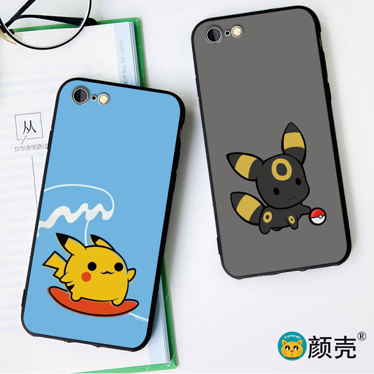 伊布手机壳适用iPhone8 XSMAX苹果6s挂绳5s软磨砂7PLUS宠物卡通