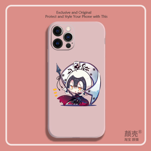 FATE/FGO/贞德Q版可爱12色液态硅胶手机壳适用苹果iPhone 11 12 13 14 PRO MAX XS XR 6 7 8华为一加小米VIVO