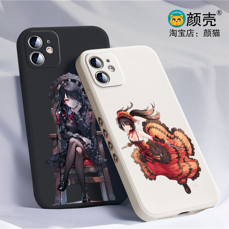 约会大作战 时崎狂三 黑白侧边11手机壳16适用iphone13PRO苹果15max红米K70一加ace小米14液态IQOO12硅胶VIVO