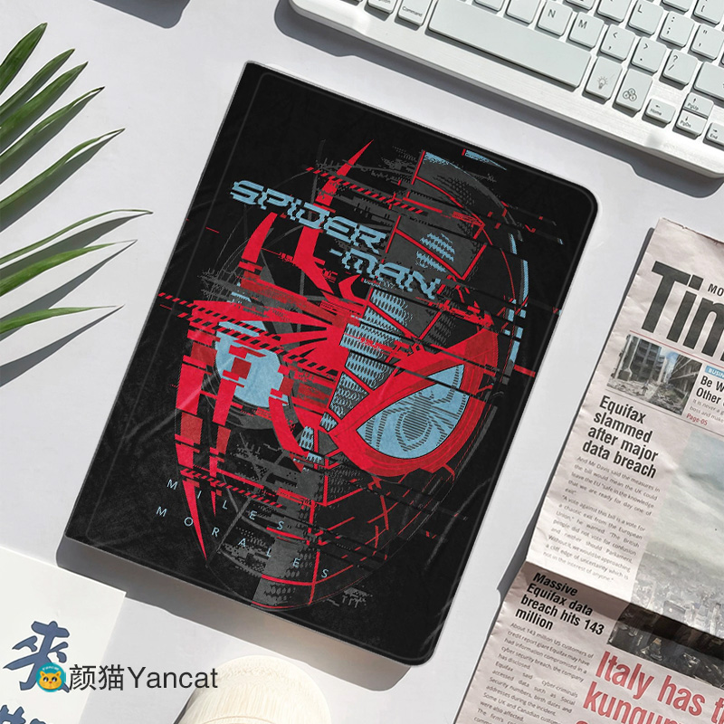 蜘蛛侠头像平板皮套11适用ipad789保护壳pro10.5全包mini6软air3456蚕丝纹9.7寸华为matepad10.8笔槽11.5小米
