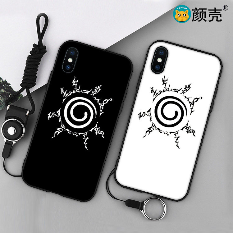 火影忍者/鸣人/封印6s适用x手机壳8plus女iphone11软壳7挂绳6黑色