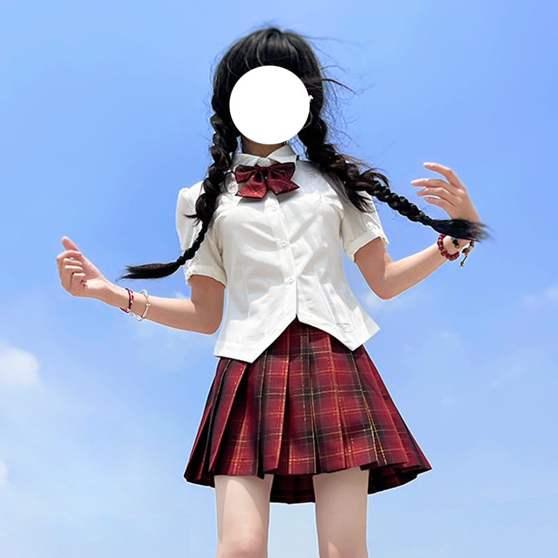 原创红黑JK格裙好运之吻 大码百褶裙显瘦半身裙制服 猫之物语正版