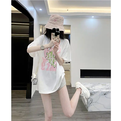 纯棉长款白色短袖t恤女夏季欧货