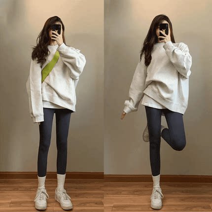 圆领百搭卫衣女春秋小个子中长款遮屁股oversize外套秋冬加绒上衣