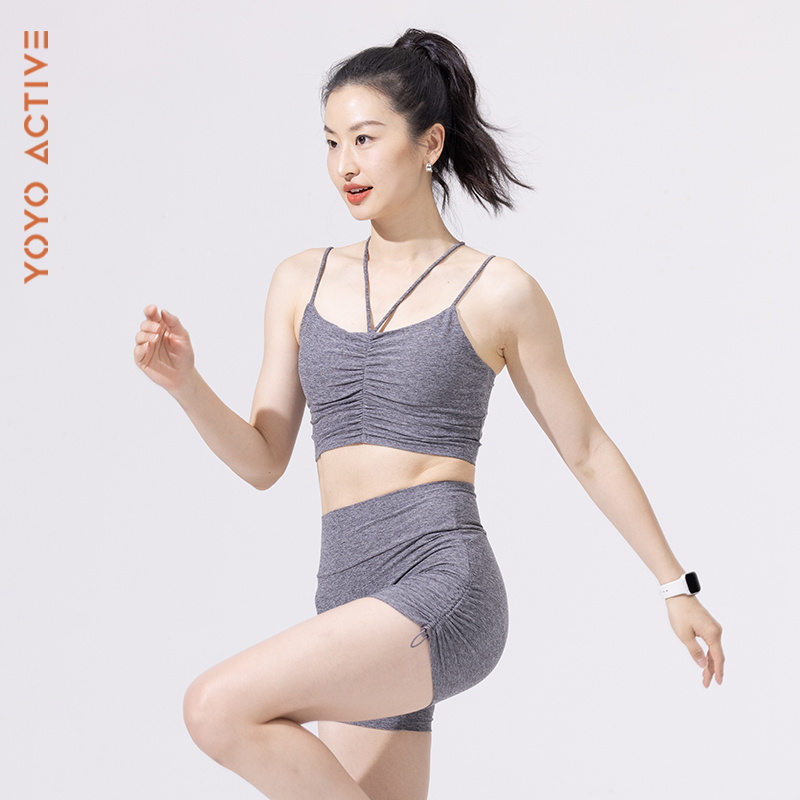 YOYOACTIVE双肩带褶皱背心 健身瑜伽运动背心套装
