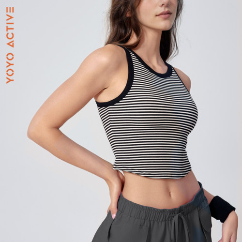 YOYOACTIVE条纹基础工字背心 瑜伽运动健身普拉提上衣日常中长款
