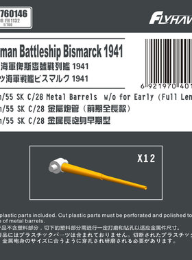 FH760146 1/700 德国海军15cm/55 SK C/28 金属炮管短款（配鹰翔