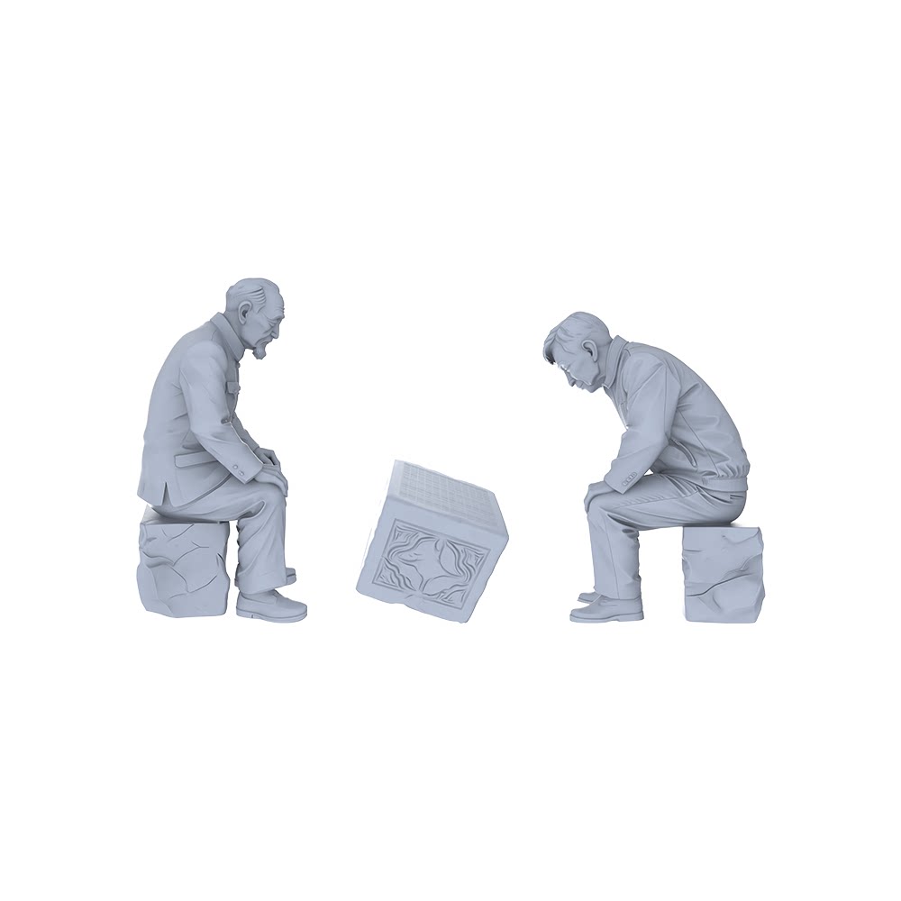 复古对弈老者微缩模型套装 中式下棋场景人偶沙盘摆件  1set