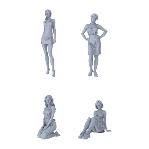 MRY-SFW LYTR299  性感围裙四件套树脂微缩模型 4 人套装