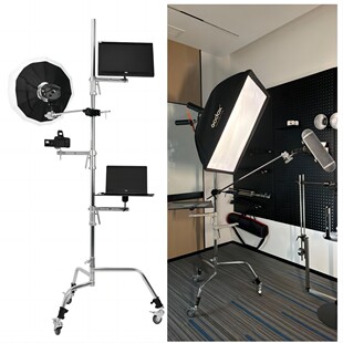 Meking美铿直播灯架套装摄影灯相机升降架俯拍单反三脚架重型多功能直播可移动拆卸横臂魔术腿设备树支架