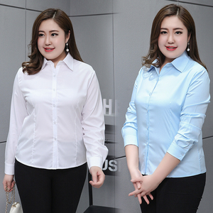200斤大码女装白衬衫女胖mm秋冬季弹力长袖衬衣加肥加大职业装