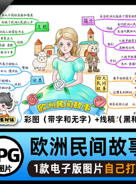 B708欧洲民间故事思维导图模板高清线稿电子版图片可打印不可编辑