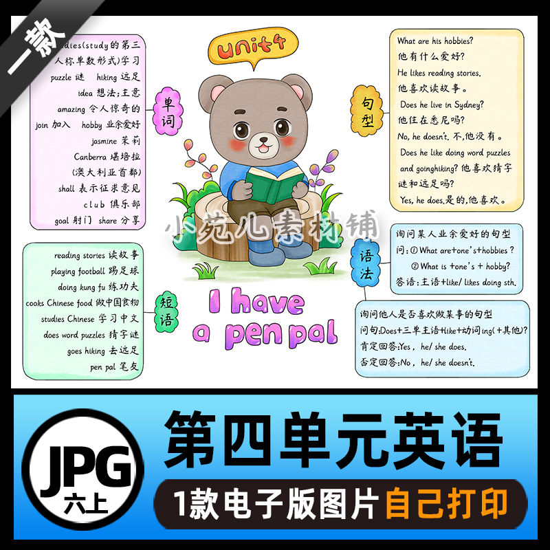 B802六英上第四单元I have a pan pal思维导图电子版图片设计素材