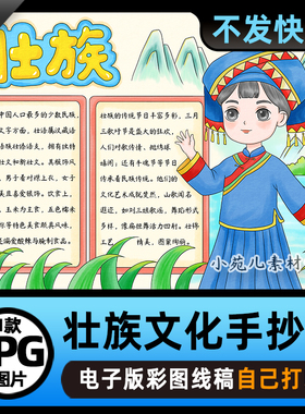 B888中国少数民族壮族文化服饰手抄报电子版高清线稿图片