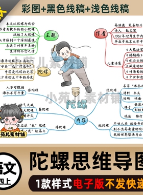 B463四语上《陀螺》思维导图电子版彩图线稿需自己打印