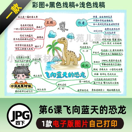 B591四语下6飞向蓝天的恐龙思维导图彩图+线稿图片