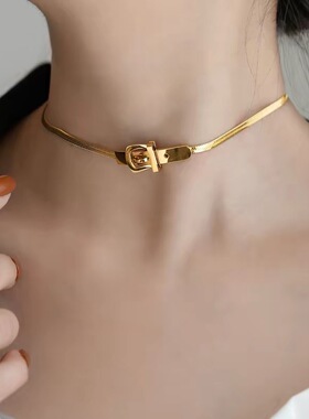 合金项链皮带扣项链女锁骨链颈链小众设计感网红装饰配饰