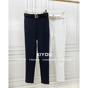 腰带金属B字母紧身小脚长裤 2024秋季 显瘦高腰铅笔裤 修身 女 新品