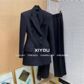 束腰西服套装 2025秋季 新款 高定长款 通勤气质显瘦阔肩西装 外套女