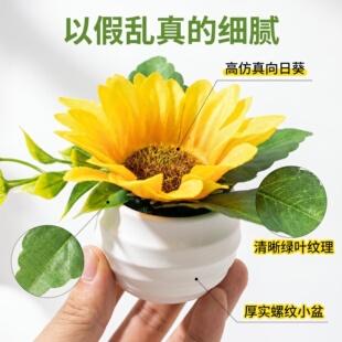 新款掌心向日葵迷你盆栽摆件细腻仿真治愈系办公桌摆件精巧仿真花