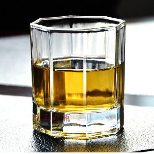 优质无色透明八角玻璃杯田园风带盖长短饮杯洋酒啤酒杯6只装LOGO - 封面