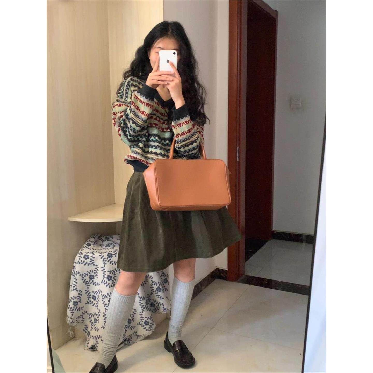 显瘦伞裙中裙子气质覆古韩版灯芯绒半身裙女2026春秋季新款松紧腰