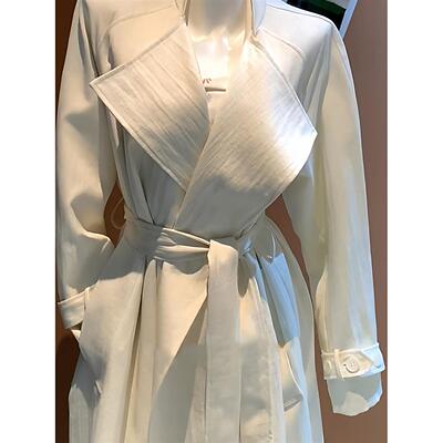 外贸别致独特超好看白色风衣外套