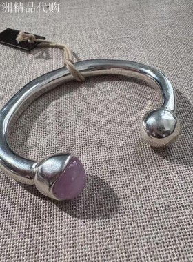 西班牙UNOde50 手工极简蒜头手镯粉石英石ZEN男女情侣经典轻奢