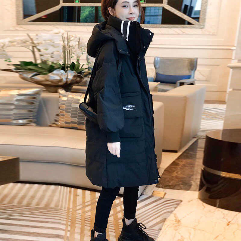 黑色长款过膝棉服女连帽加厚流行爆款外套秋冬装2025新款欧洲站货