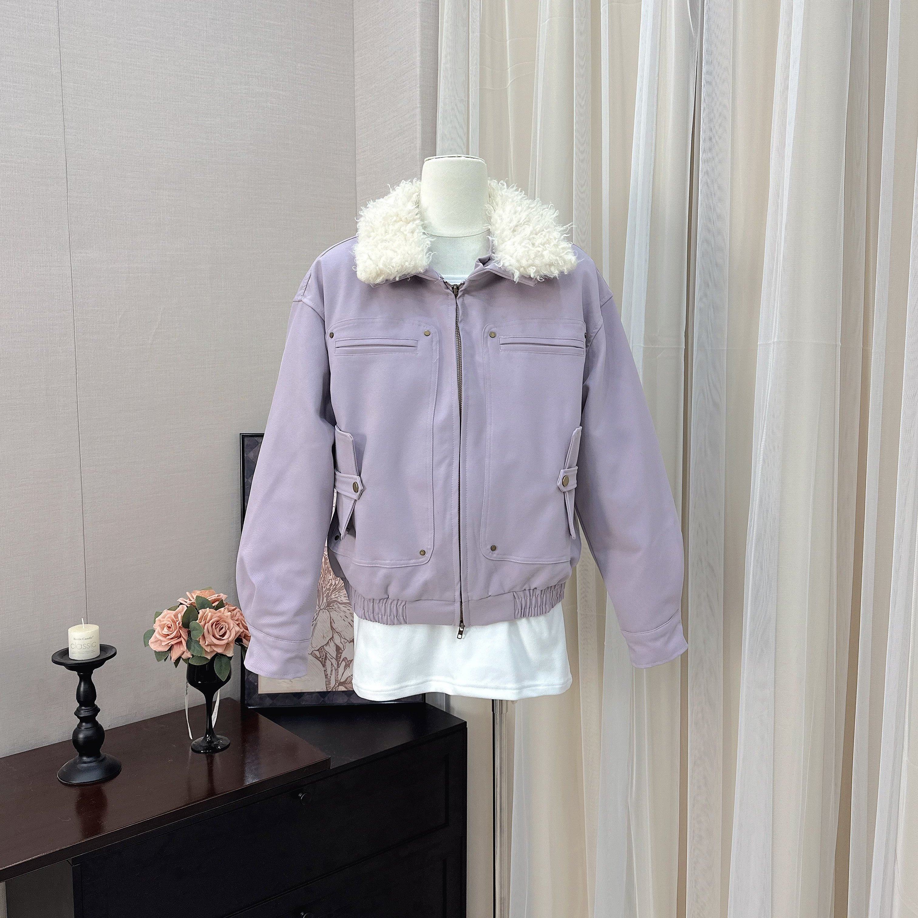 aaaaxbbb 橡子街 巴恩风拼接毛领棉服两色天丝棉宽松工装外套秋冬