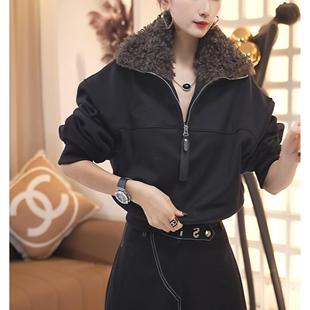 宽松遮肉显瘦加绒保暖 韩系时尚 已出货 毛毛领拼接拉链卫衣秋冬季