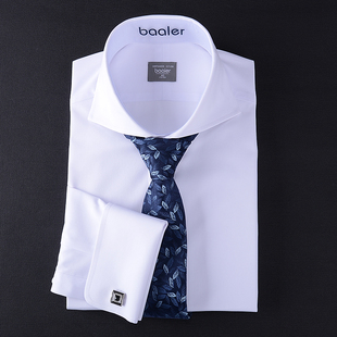 拜耳法式长袖大领衬衫异色免烫复古贵族绅士领白领老板修身经典款
