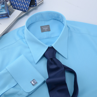 拜耳法式袖扣尖领衬衫免烫微弹懒人易打理帅气型男上班职业装