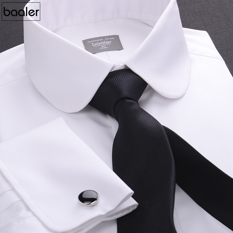 拜耳男神衬衫伊顿公学领圆角英伦复古衬衣法式袖扣白色拼色帅气