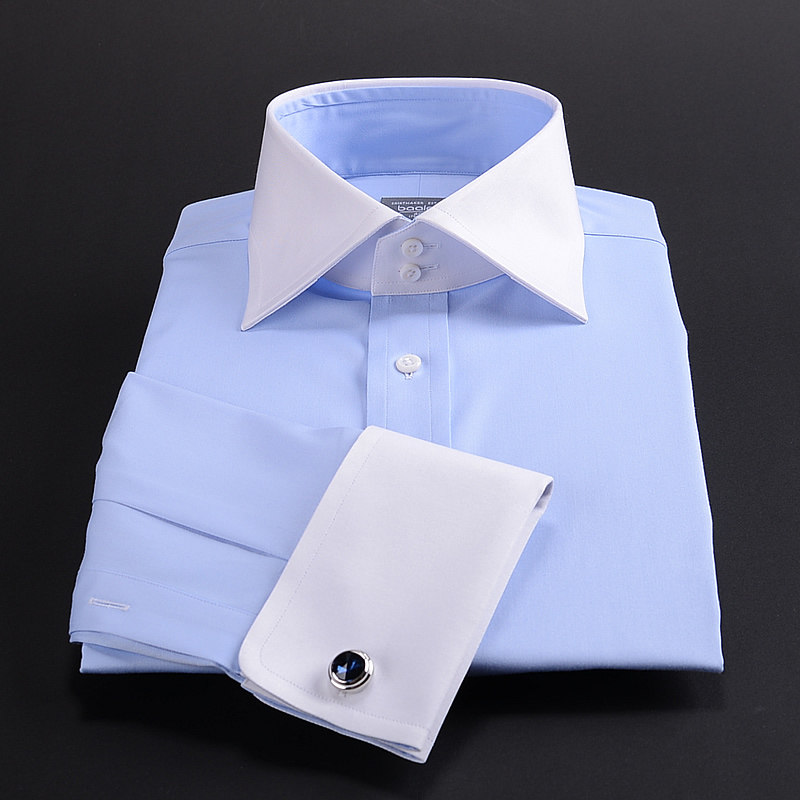 拜耳长袖法式袖扣衬衫双扣白领异色免烫潮流时尚职业装微弹定制