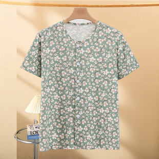宽松薄款 碎花开衫 大码 家居服上衣汗衫 中老年女夏季 背心加大码 短袖