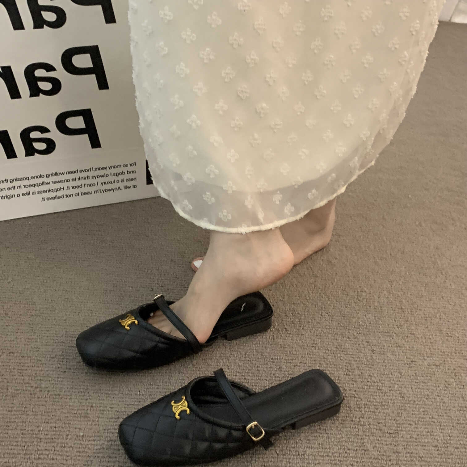 潮牌包头半拖鞋女夏外穿法式温柔仙女晚风气质黑色小香风凉拖单鞋