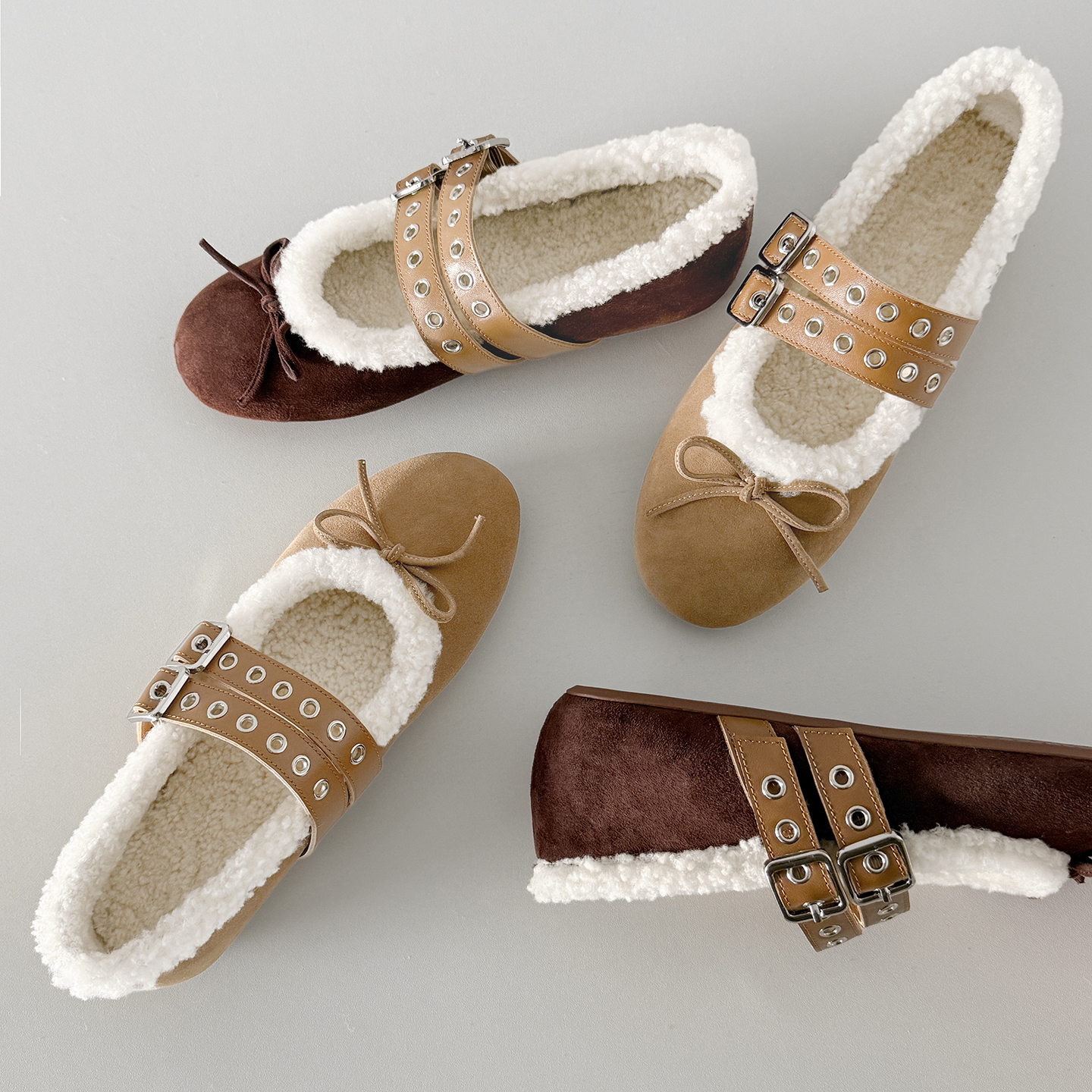 林三满~冬季新款羊毛加绒双皮带扣平底玛丽珍毛毛鞋浅口单鞋女