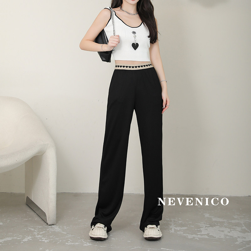 NEVENICO 爱心腰带垂感阔腿裤女透气遮胯休闲通勤直筒长裤