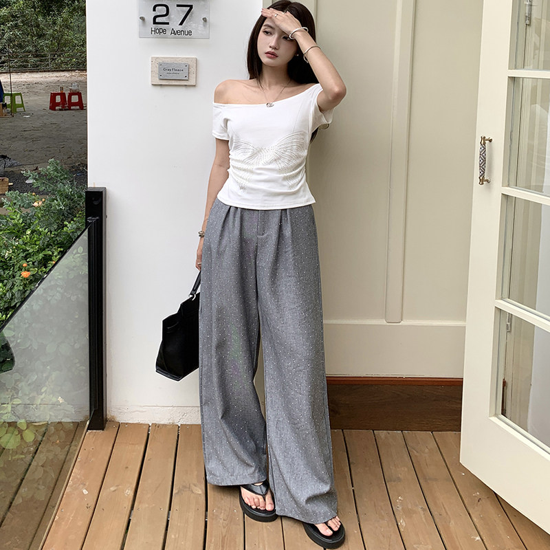 NEVENICO 蕾丝花边亮片西装休闲裤女百搭时尚休闲长裤