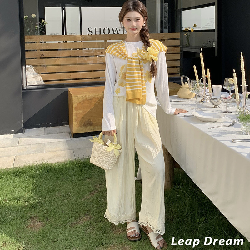 LEAPDREAM 条纹披肩印花防晒长袖TEE女宽松时尚休闲上衣
