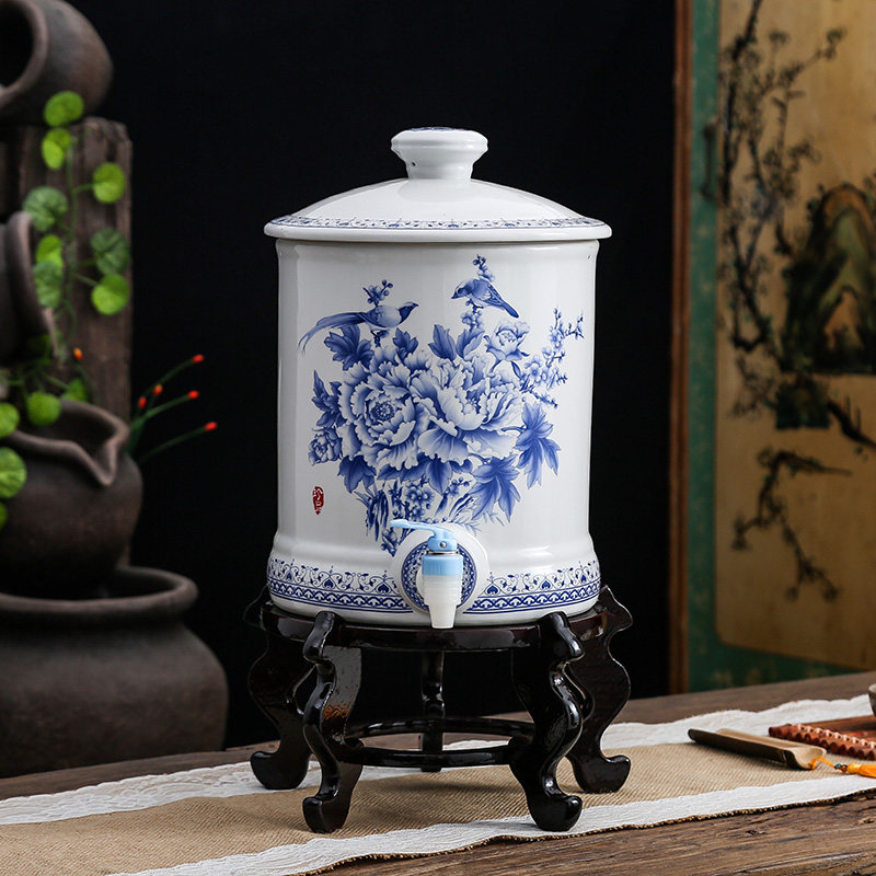 十佳手信推荐色彩清新实用陶瓷小水缸储水罐带龙头底座家用冷水壶