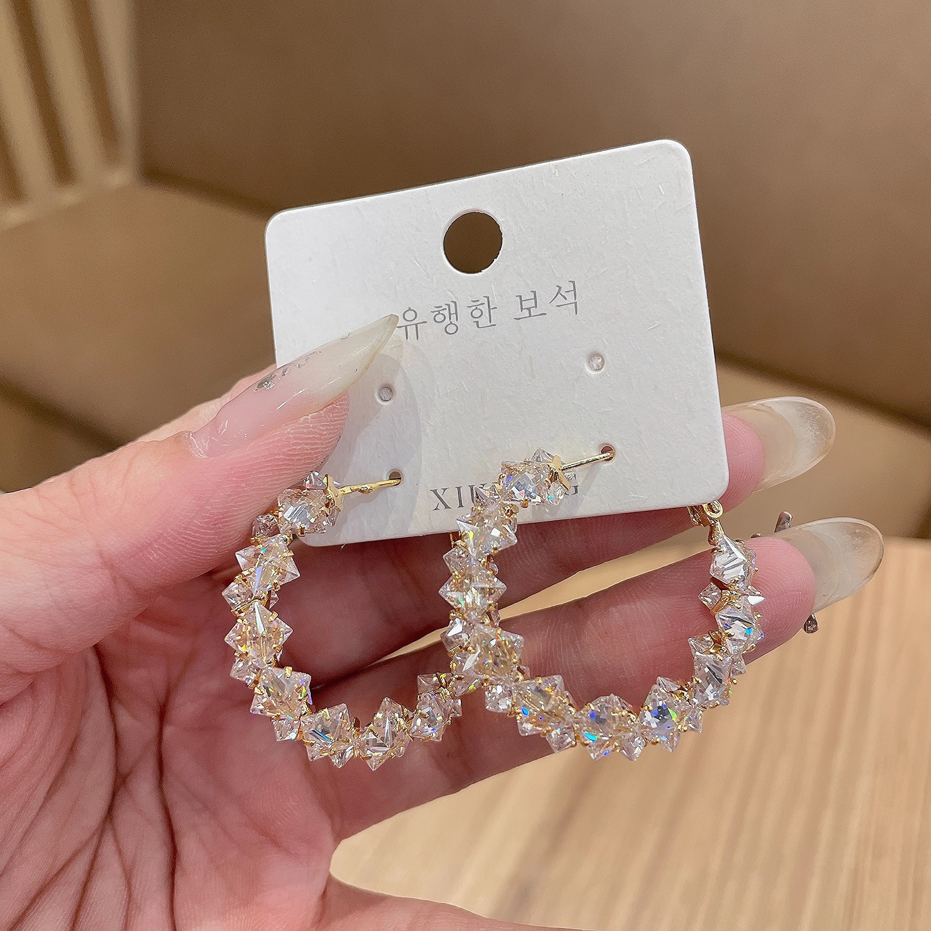 S925纯银针精致锆石圆圈耳环真金电镀简约气质冷淡风耳钉耳圈