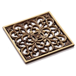 全铜仿古地漏面板古典艺术装修风地漏盖片墙壁装饰雕花面板旧翻新