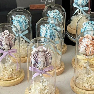 全套材料包有钱玫瑰花束钱diy手工浪漫玻璃罩生日七夕情人节礼物