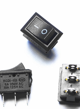 船型开关船形开关KCD1-102 6A/250V黑色15X21MM 3脚2档三脚